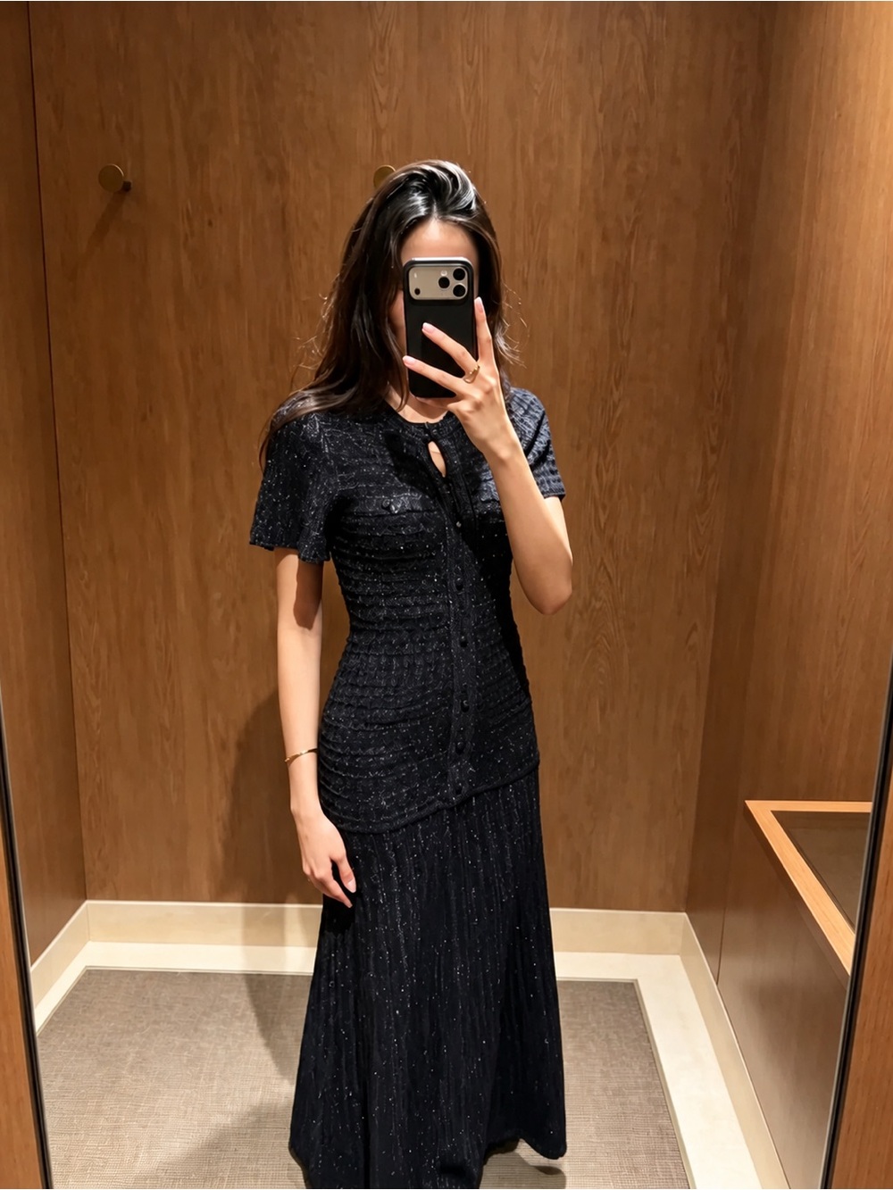 Sandro Black Glitter Knit Maxi Dress